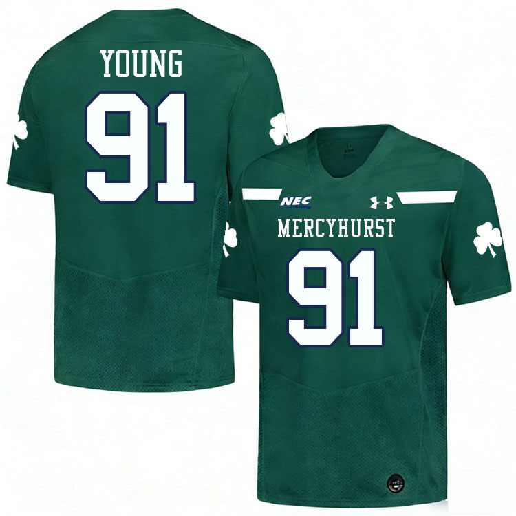 Mercyhurst Lakers #91 Max Young College Football Jerseys,Uniforms Stitched-Green